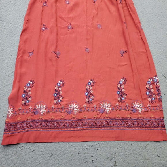 LOFT Boho Dress Womens XS Multi Embroidered Floral Pleated Sleeveless Tie Neck - Picture 9 of 10